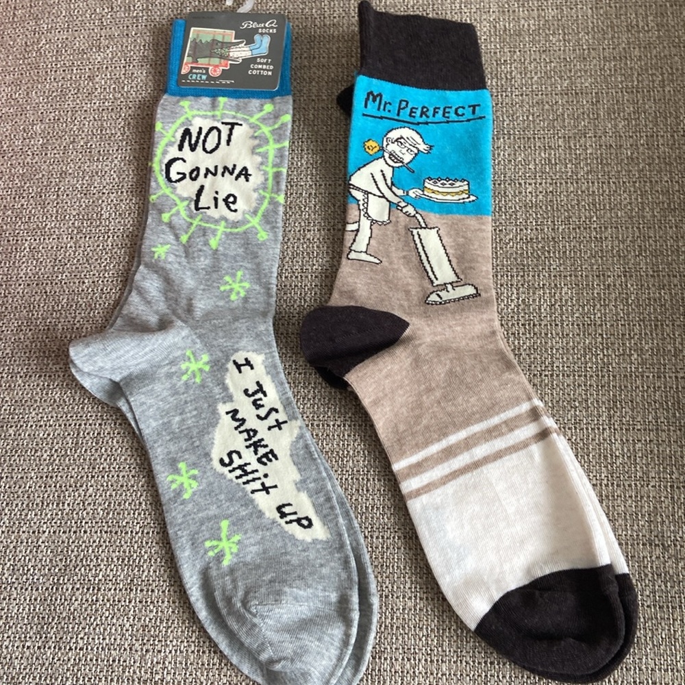 BLUE Q | Men's 2 Pair Funny Novelty Dress Socks NEW Shoe Size 7-12 Cotton Blend